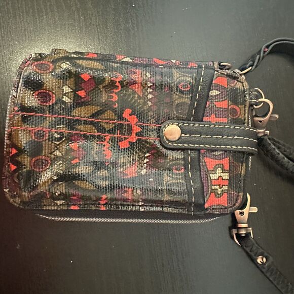 Sakroots Zipper Wallet Smartphone Crossbody Purse Bag Red Black Pattern - LOOK - Picture 4 of 8